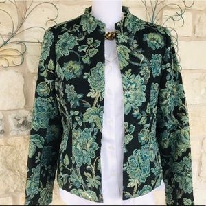 Turquoise Floral Brocade Blazer